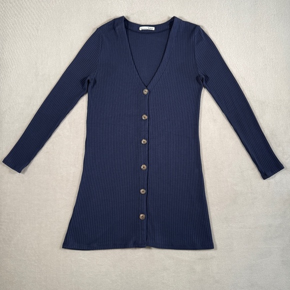 Reformation Dress Womens Small Navy Agatha Knit Ribbed Long Sleeve Button Front - Picture 2 of 11